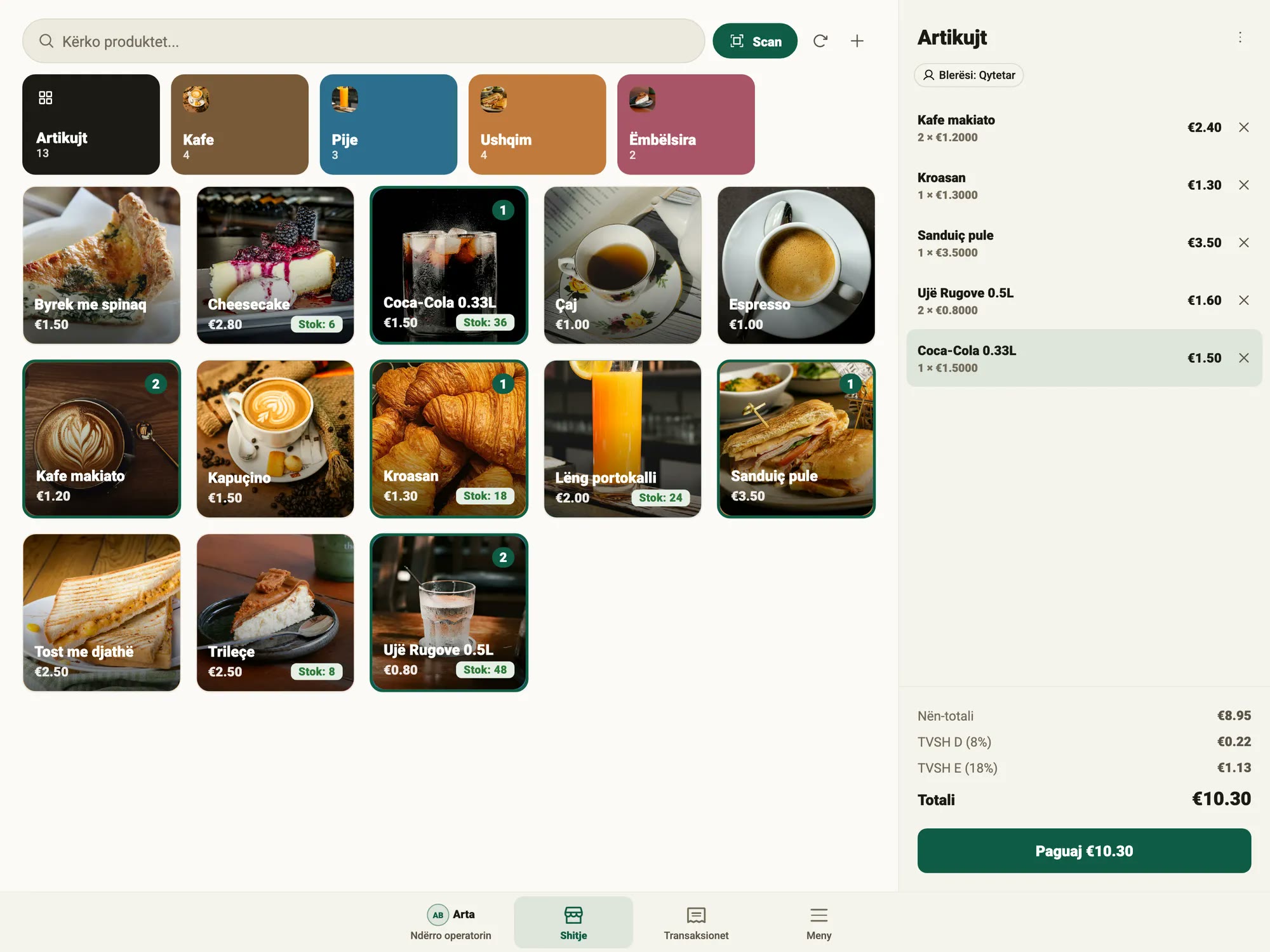 Zen365 point of sale with a product grid and an open receipt